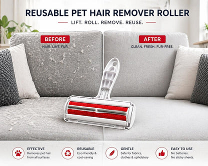 Reusable Pet Hair Remover Roller for Dogs & Cats, Self Cleaning Lint Roller, No Refills Needed for Couch, Furniture, Carpet, Clothes & Car