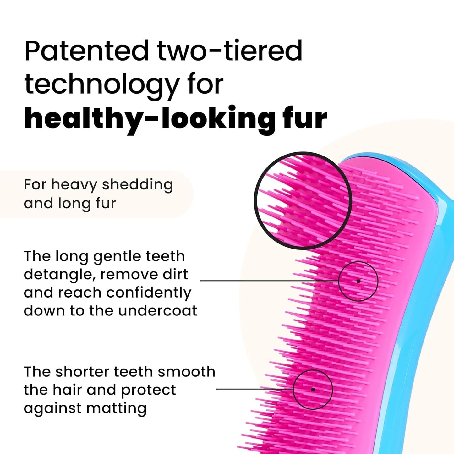Pet Teezer De-Shedding Dog Brush by Tangle Teezer, Dog Grooming Tool for Long Haired Breeds and Wet or Dry Fur, Large, Blue & Pink