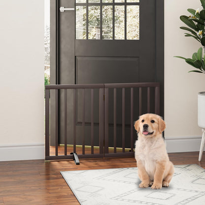 Freestanding Foldable Dog Gate - 4 Panel Room Divider with Metal Support Feet (Black)