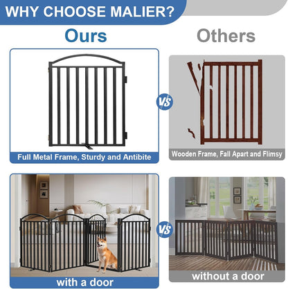 Malier Metal Freestanding Dog Gate, 32'' Height Outdoor Indoor Dog Fences, Extra Wide Foldable Puppy Gate for Stairs (Black, 【2 Panels】 40''W × 32''H)