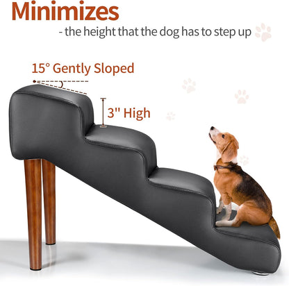 Senneny Imitation Linen Faux Leather Dog Stairs, for Pets up to 150 lbs, Waterproof, Scratch Resistant Pet Steps/Stairs with High Density Foam and Detachable Wooden Legs, Light Beige Linen, 4 Step