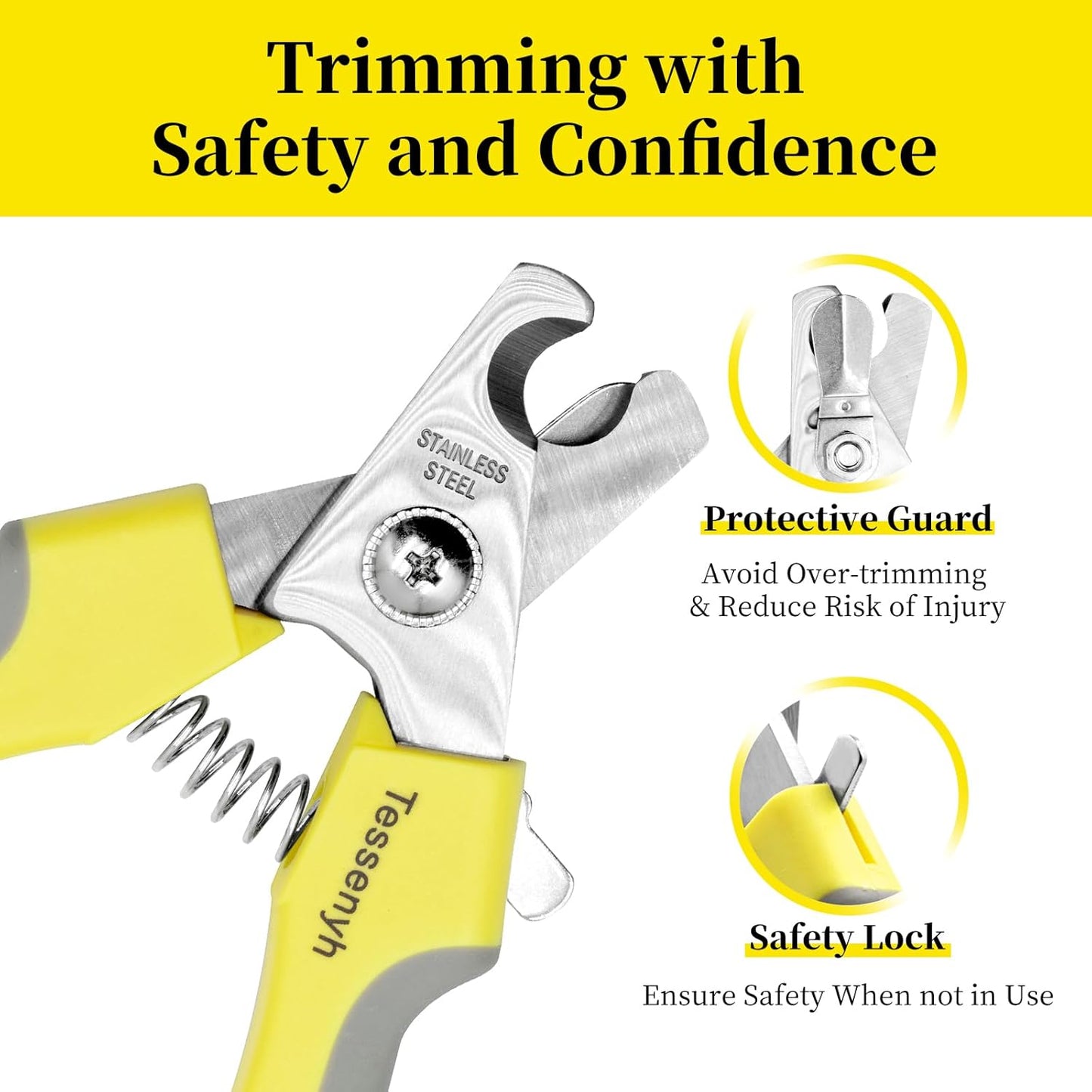 Professional Dog Nail Trimmers, Dog Nail Clippers for Large & Medium Dogs, Cats, and Pets, with Safety Lock and Protective Guard, 6.5 Inches