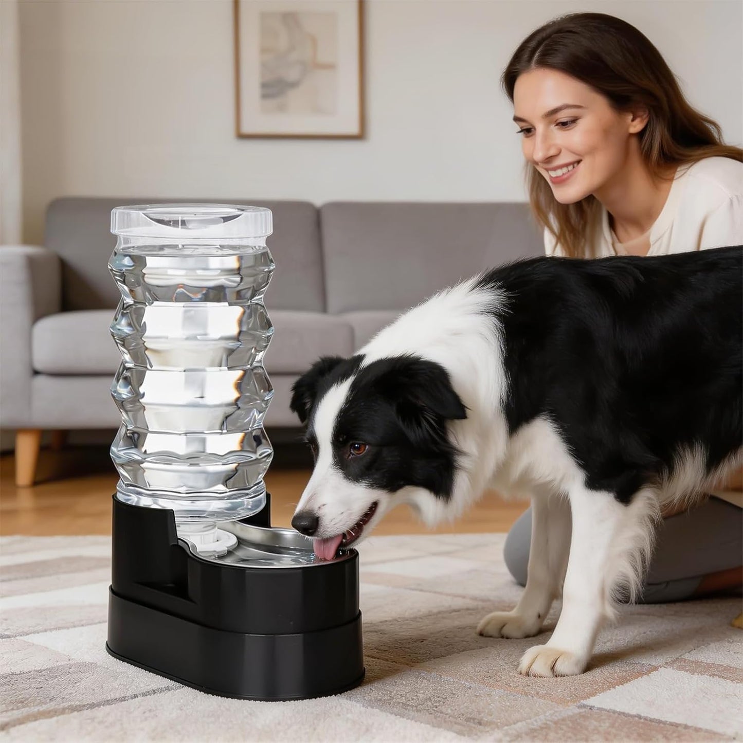 RIZZARI 8L Elevated Pet Water Dispenser – Stainless Steel Gravity Waterer with Auto-Refill Design for Medium and Large Dogs & Senior Pets -Comfortable Drinking Height for Living Rooms,Multi-Pet Homes