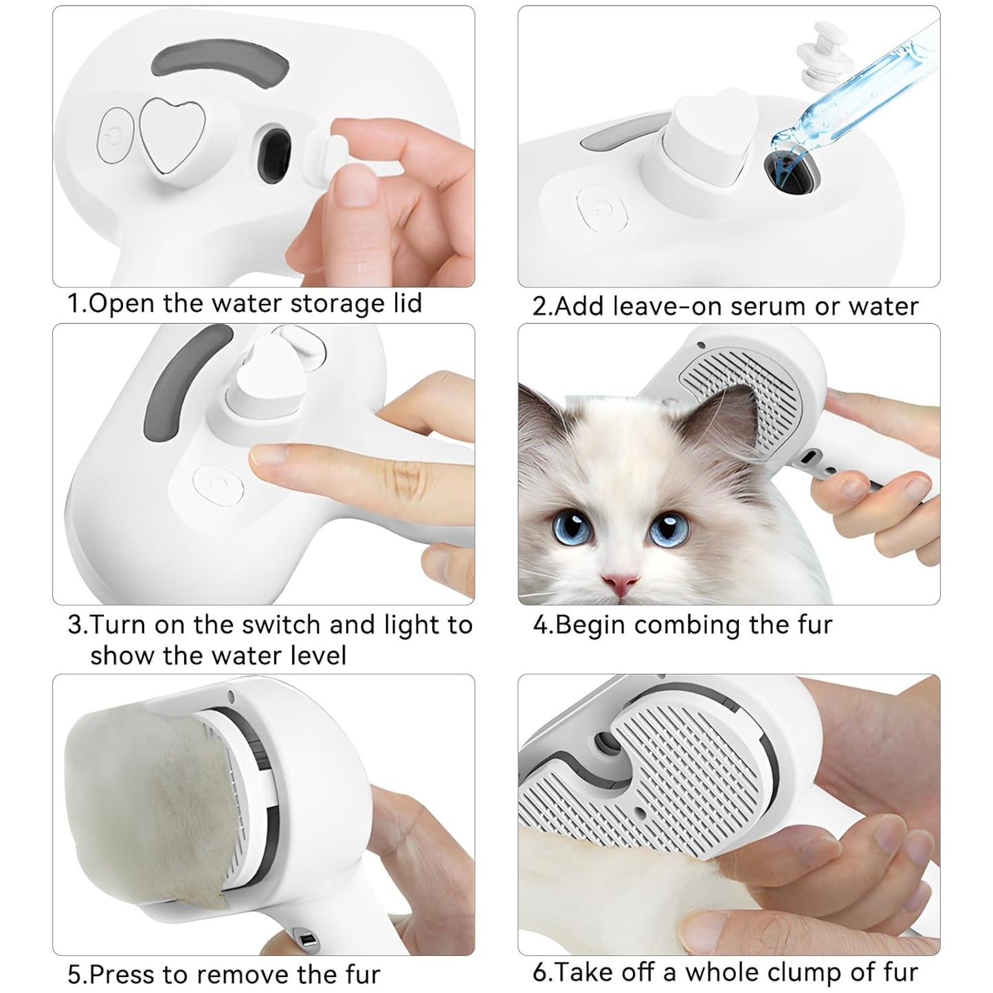 Pet Steam Brush for Dog Cat Haired Brush for Long Short Coats Shedding Fresh fur Shower Brushes Pet Spray Slicker Comb Grooming Rechargeable with Water Cleaning