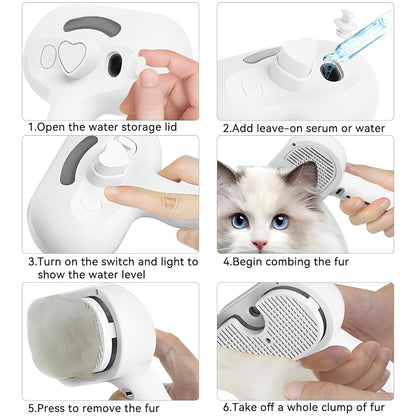 Pet Steam Brush for Dog Cat Haired Brush for Long Short Coats Shedding Fresh fur Shower Brushes Pet Spray Slicker Comb Grooming Rechargeable with Water Cleaning