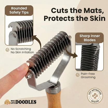 We Love Doodles Pet Dematting Comb and Pet Dematting Brush & Rake - Brown, Stainless Steel Deshedding Undercoat Rake and Detangler Brush for Dogs, Grooming Tool for Detangling, Thinning and Shedding