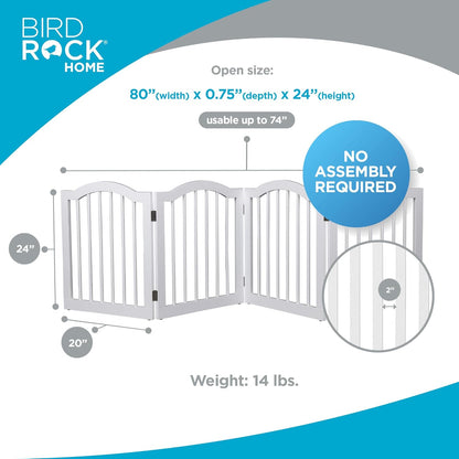 INTERNET'S BEST Arched Top Dog Gate | 4 Panel, 24" H Wooden Pet Barrier for Dogs or Cats | Freestanding Folding Room Divider for Doorways, Hallways, Stairs, and Porch | Portable, Extra Wide | Espresso