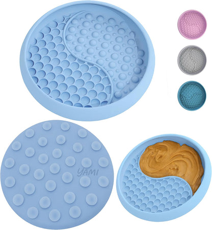YAMI Dog Lick Bowl, Lick Mat for Dogs, Wet Food Cat Slow Feeder, Freeze Bowl, Enrichment & Puzzle Toy for Anxiety Relief, Food-Grade Silicone, Suction Cups, Dishwasher Fit, for All Breed (Light Gray)