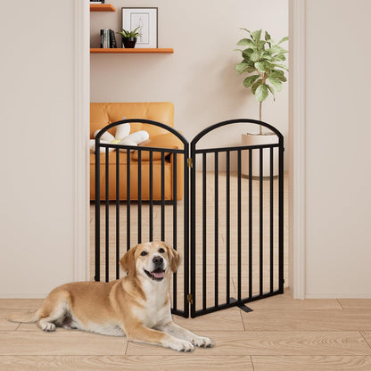 SNUOWU 4 Panels Full Matel Freestanding Dog Gates with Door, 96"Extra Wide 32"Tall Free Standing Dog Pet Gate for Indoor & Outdoor. Foldable Pet Fences for Doorways, House, Stairs, Porch, Deck, Yard