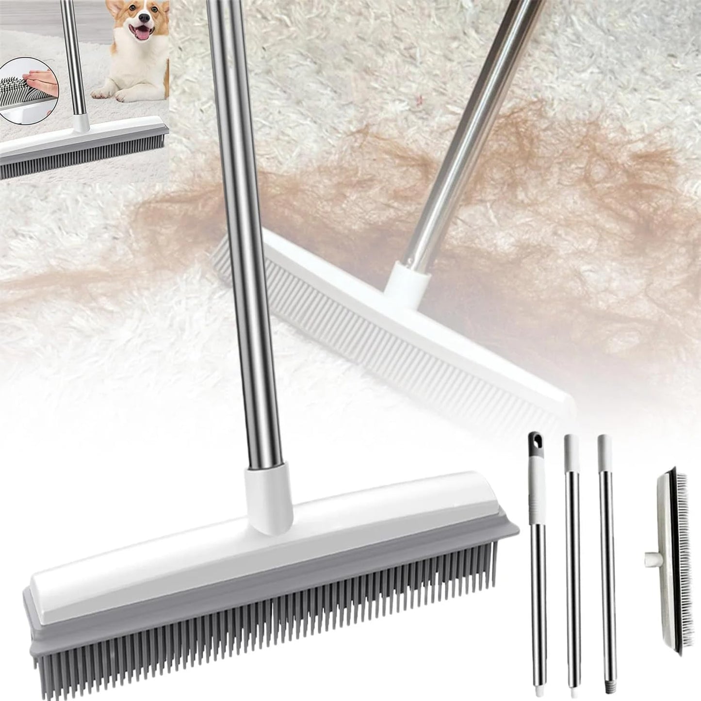 Broomwiz Pet Hair Removal, Broomwiz Carpet Scrubber, Petibo Pet Broom, Multifunctional Rubber Cat and Dog Hair Brooms (1 Pcs)