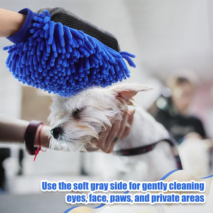 Teenyyou 2 Pcs Dog Towel Mitt Dry Bath Gloves Chenille Microfiber Paws Clean Pet Hair Washing Gloves Dog Grooming Mitts Bath Supplies for Cats Rabbits Horses Suitable for Long/Short/Poodle Fur(Grey)