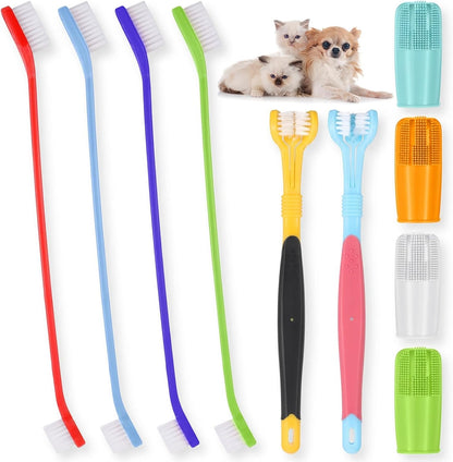 10 Pack Dog Tooth Brushing Kit, Pet Dog Toothbrush 2 Triple Head Pet Toothbrushes 360 Degree Finger Toothbrushes 4 Double Head Tooth Brush Dental Cleaning Brushes for DogCat Oral Dental Health
