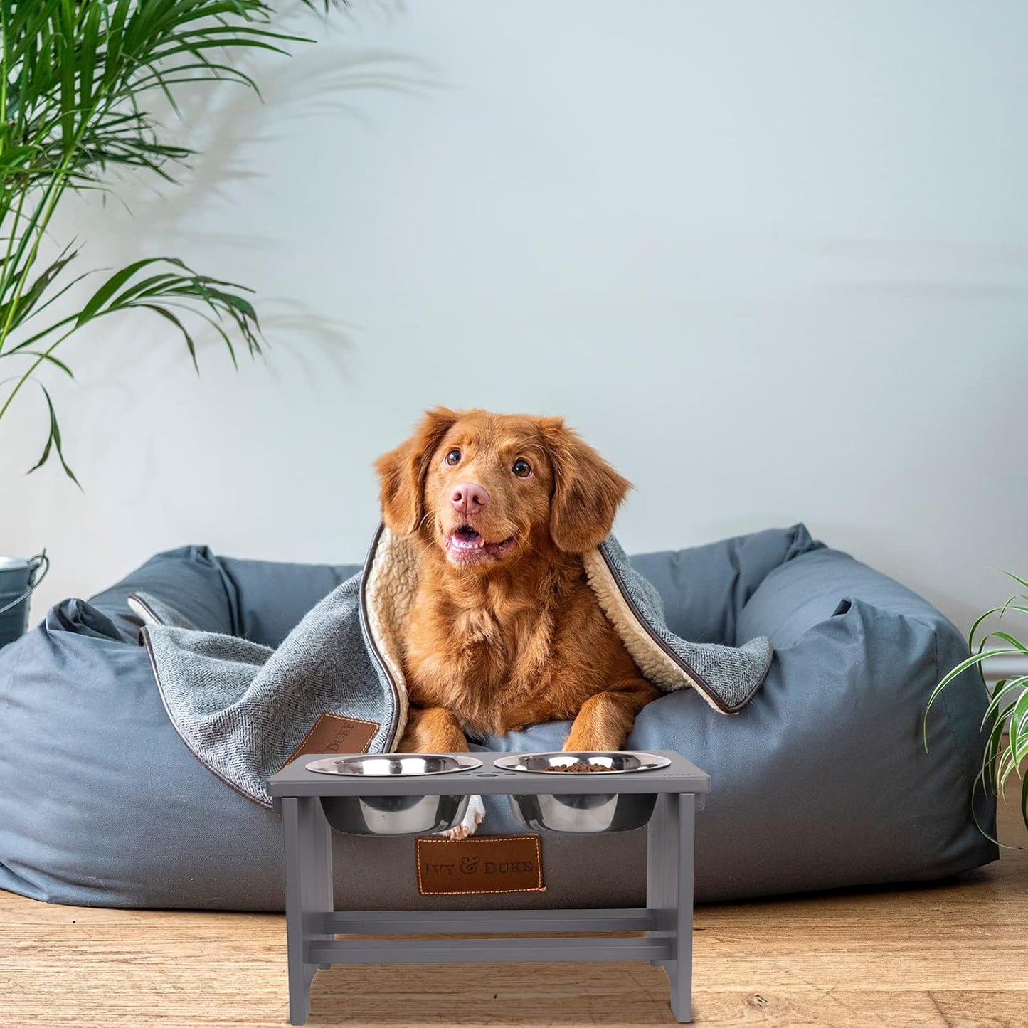 HTB Elevated Dog Bowls,Raised Dog Bowl Stand with 2 Stainless Steel Bowls,Elevated Raised Dog Bowls for Large Medium Small Sized Dogs