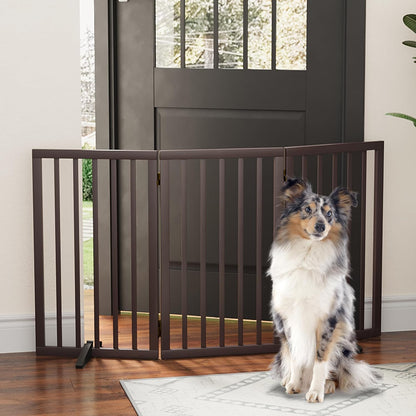 Freestanding Foldable Dog Gate - 4 Panel Room Divider with Metal Support Feet (Black)
