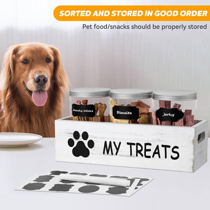 qeerable Dog Treat Container Airtight Storage Jars Set of 3 - Clear Plastic Pet Treat Canister with Lids - Dog Food Container for Countertop Organization (grey)