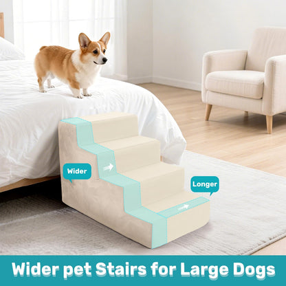 Dog Stairs for Bed, Extra Wide 5-Step Dog Steps for High Bed, High-Density Foam Pet Stairs with Non-Slip Removable Washable Cover for Small Pets, 23" H, Navy