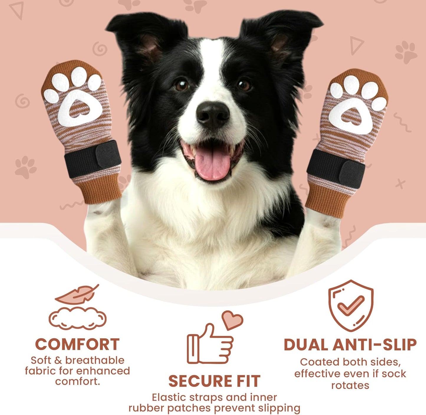 Anti Slip Dog Socks - 6 Pack | Dog Socks to Prevent Paw Licking, Add Traction, Keep Warm & Protect from Hot Pavement | Paw Protection for Senior Dogs for Hardwood Floors | Dog Booties - XL