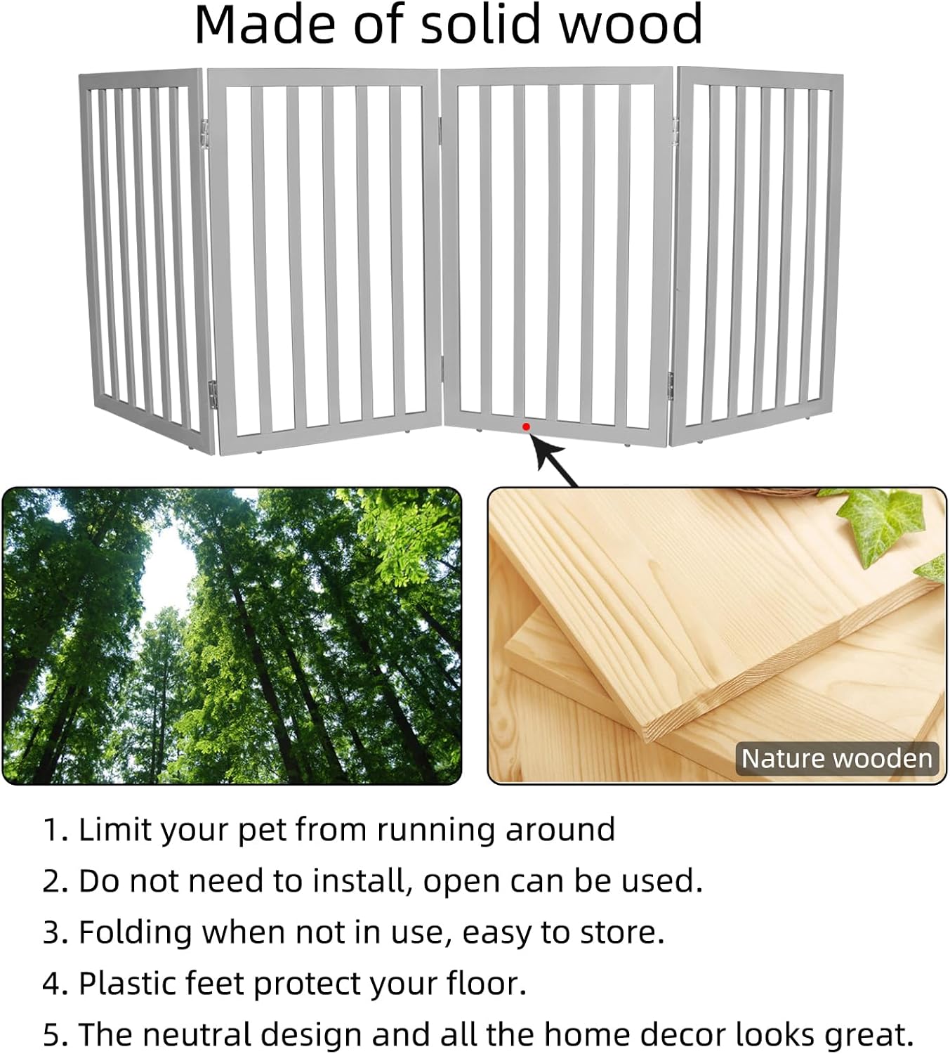ZJSF Freestanding Indoor Dog Gate for House Foldable Wood Brown Puppy Gate for Doorways Pet Gate for Stairs Extra Wide Pet Fence 24" Height 2 Panels