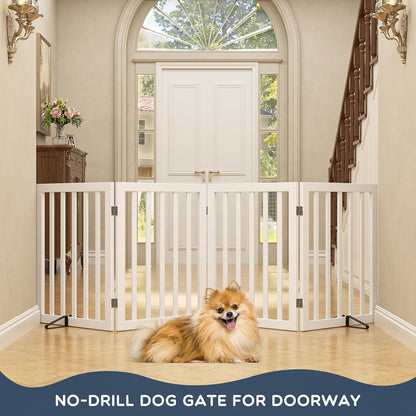 Homykic Bamboo Freestanding Dog Gate, No Assembly Pet Gate Indoor, 24”H x 75”W Extra Wide Foldable Puppy Fence with Support Feet for the House, Doorways Stairs, 4 Panels, No Drilling, Espresso