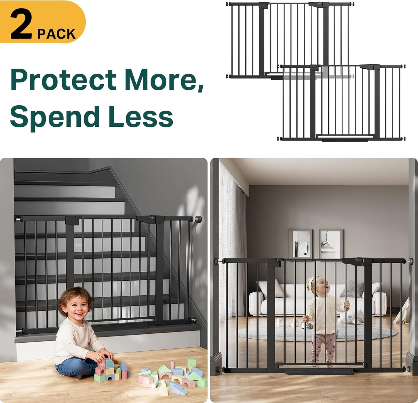 Cumbor 36.6-64" Extra Wide Baby Gate for Stairs, Dog Gates for Doorways, Auto-Close Pet Gate Indoor, Pressure Mounted Walk Through Safety Child Gate for Kids Toddler, Tall Pet Puppy Fence Gate, Brown