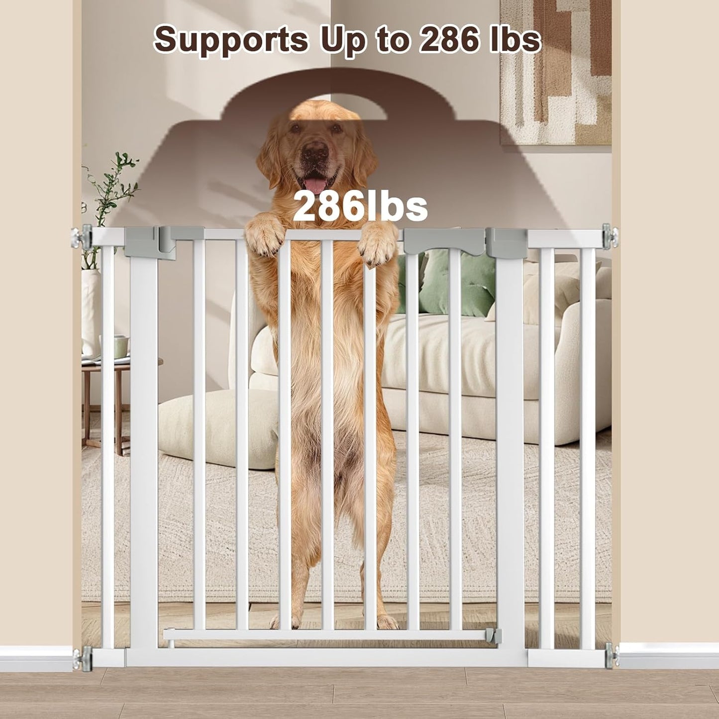 30"-62.5" Extra Wide Baby Gate for Doorways/Hallways,Pressure-Mounted Dog Gate Indoor for Stairs, Auto Close Pet Door for Child/pet Proof Safety, No Need Drilling, White