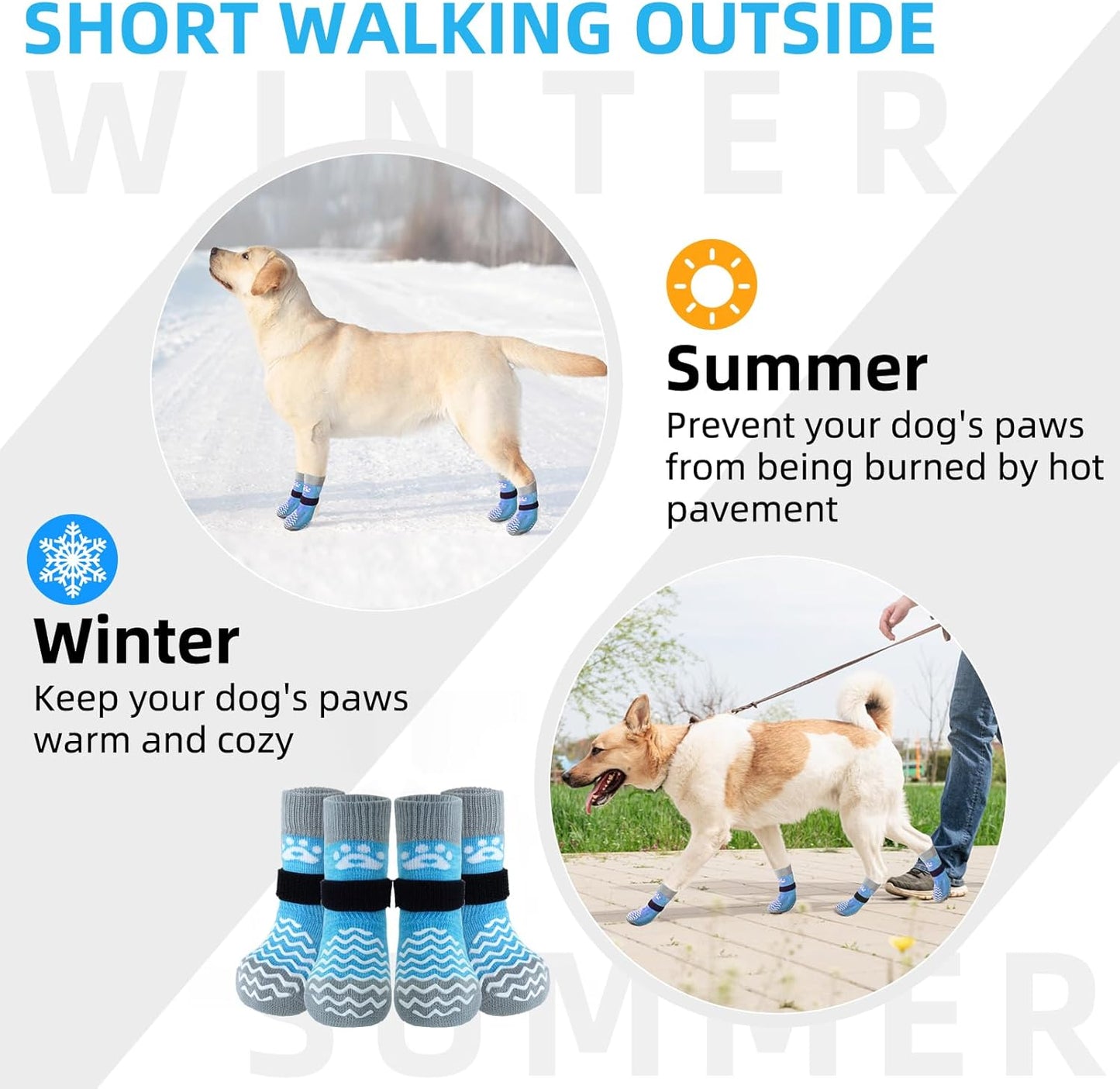 PUPTECK Anti Slip Dog Socks with Double Grippers for Hardwood Floors, Shoes for Hot/Cold Pavement, Boots & Paws Protectors to Prevent Licking, Traction Booties for Senior Small Large Dogs