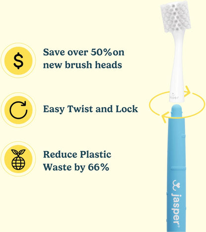 Jasper Macrobrush 360º, Dog Toothbrush for Medium to Large Dogs, Soft-Bristled Dog Tooth Brushing Kit - Premium Non-Slip Handle with 2 Replaceable Tooth Brush Heads, Use with Pet Toothpaste