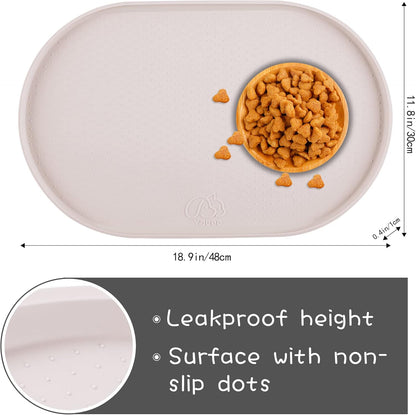 100% Waterproof 0.5" Raised Edge BPA Free Silicone Dog Food Mat, Pet Cat Feeding Mats Contain Spills Protects Floors, Placemats for Cats and Dogs Water Bowl Dishwasher. (Small, Gray)
