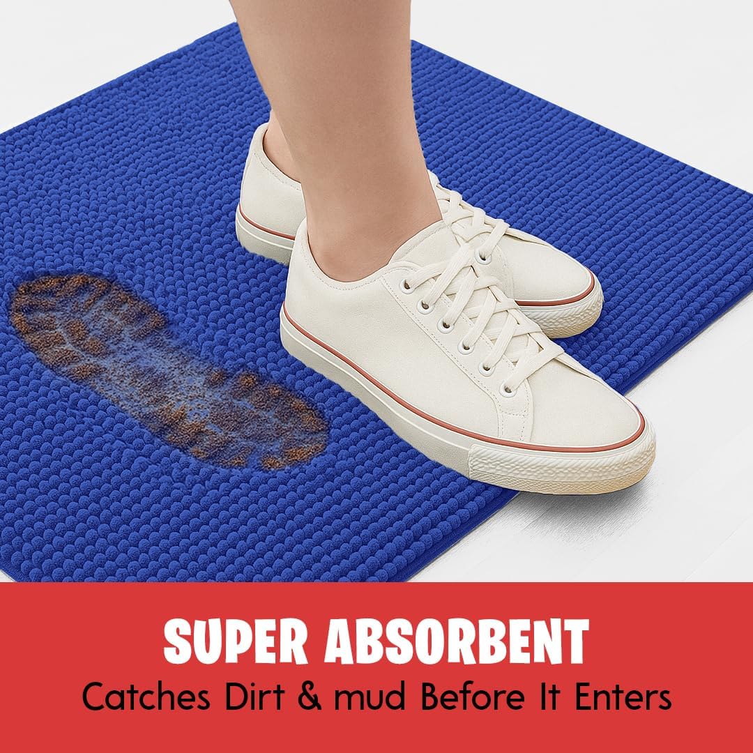 MudGuard Mat™ Dog Door Mat for Muddy Paws, Super Absorbent Microfiber, Non-Slip Indoor Mat, Quick Dry Chenille Mud Mat for Dogs & Entryway, Washable, Grey 19" x 30"