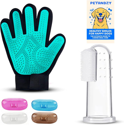 Pet Hair Removal Glove for Dogs & Cats – Dog Grooming Gloves for Shedding, Pet Hair Remover Glove – Pet Grooming Gloves, Cat Grooming Gloves & Cat Brush Glove (Glove + Finger Toothbrush Kit)