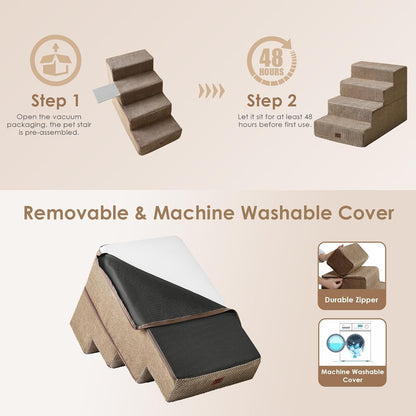 EHEYCIGA Dog Stairs for High Bed 22.5" H, 5-Step Dog Steps for Bed, Pet Steps for Small Dogs and Cats, Non-Slip Balanced Pet Ramp Indoor, Grey