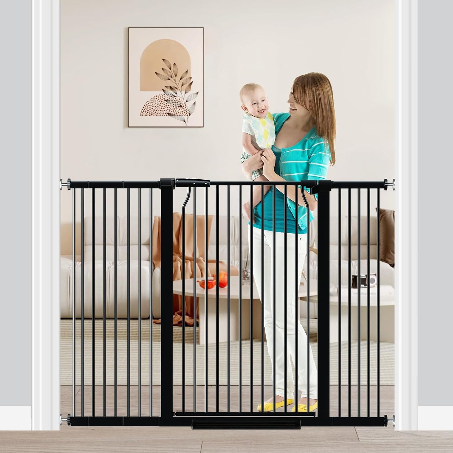 Fairy Baby 40.5" Extra Tall Baby Gate for Stairs, Fits Openings of 40.6" to 54.7" Wide, Extra Wide Dog Gate Indoor, Pressure Mounted Walk Thru Swing Auto Close Metal Puppy Barrier for Doorway, Black