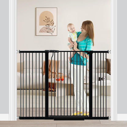 Fairy Baby 40.5" Extra Tall Baby Gate for Stairs, Fits Openings of 40.6" to 54.7" Wide, Extra Wide Dog Gate Indoor, Pressure Mounted Walk Thru Swing Auto Close Metal Puppy Barrier for Doorway, Black