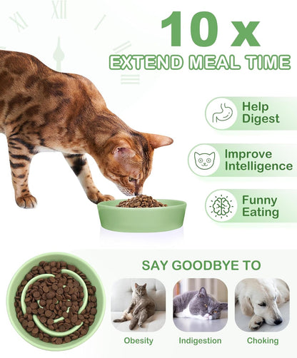 TRUVIC Ceramic Slow Feeder Dog Bowls Small Breed, 0.6 Cup Slow Feeder Cat Bowls for Fast Eaters, Ceramic Dog Food Dish no Black Chin, Puzzle Bowl for Small Dogs and Cats, White