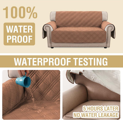 H.VERSAILTEX 100% Waterproof Slipcovers for Couches and Sofas Modern Pet Couch Cover Thick Soft Furniture Protector with Elastic Straps(Sofa, Lily Pad/Beige)