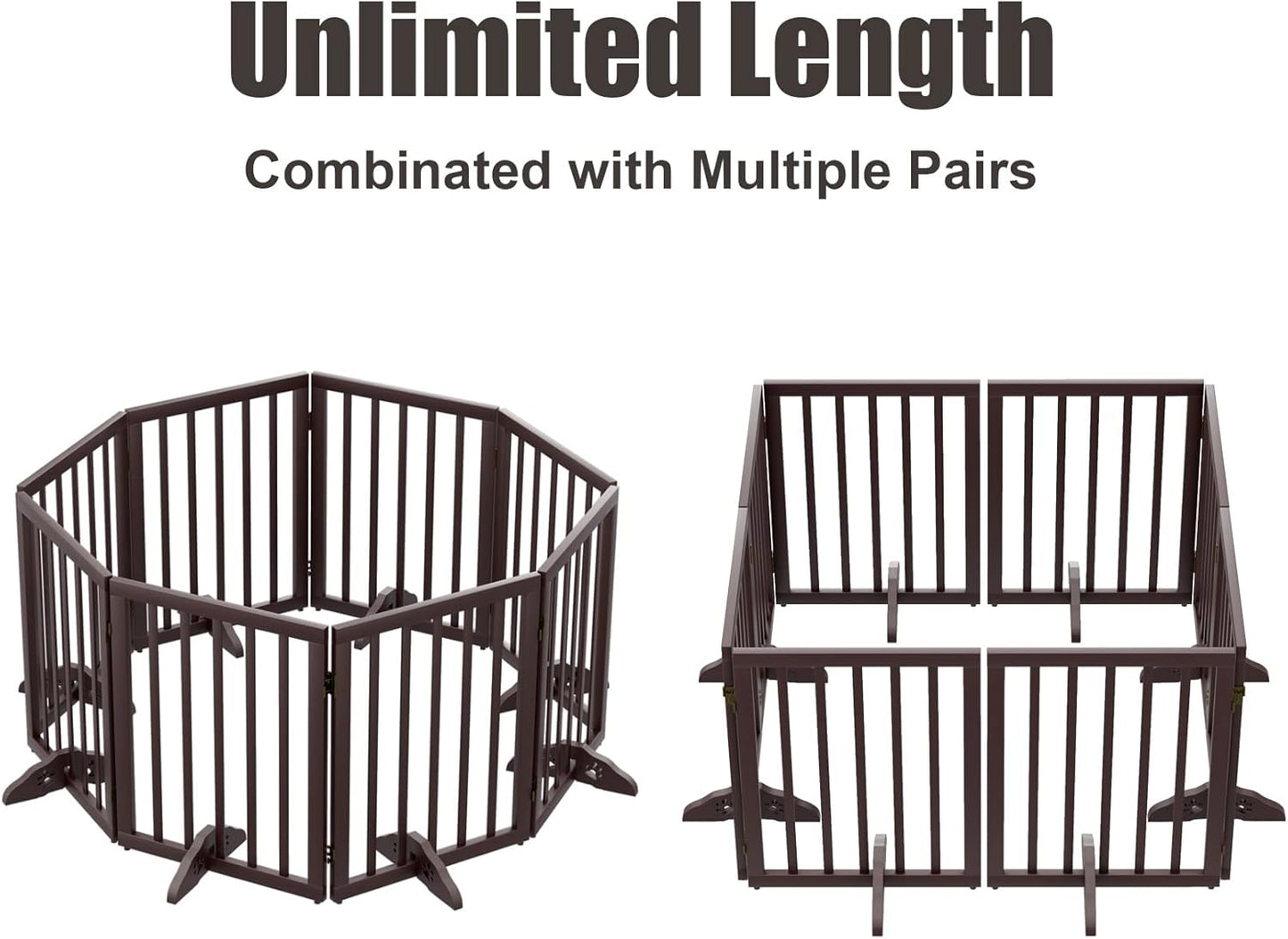 Freestanding Dog Gates Indoor, 3-Panel Pet Gates with 2 Metal Stands and 360° Hinge, 24" H Foldable Dog Gate for Stairs, Doorway, Kitchen, Expands Up to 55" Fully Assembled - Black Walnut