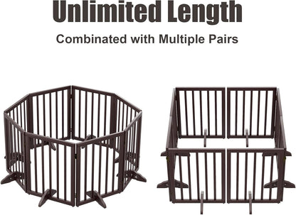 Freestanding Dog Gates Indoor, 3-Panel Pet Gates with 2 Metal Stands and 360° Hinge, 24" H Foldable Dog Gate for Stairs, Doorway, Kitchen, Expands Up to 55" Fully Assembled - Black Walnut