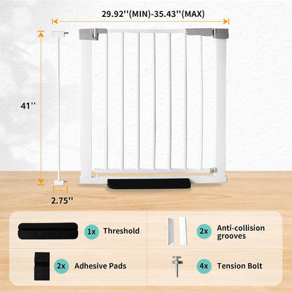 41 Inch Tall Baby Gate Auto Close Dog Gate Adjustable 29.92"-57.48" Wide Pressure Mounted Walk Through Swing Pet Gate for Doorways (White, 29.92"-57.48" Wide)