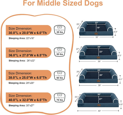 Large Dog Bed Orthopedic Washable: Beds Bolster XL Bed Large Big Dogs Memory Foam Couch Sofa Waterproof with Removable Cover