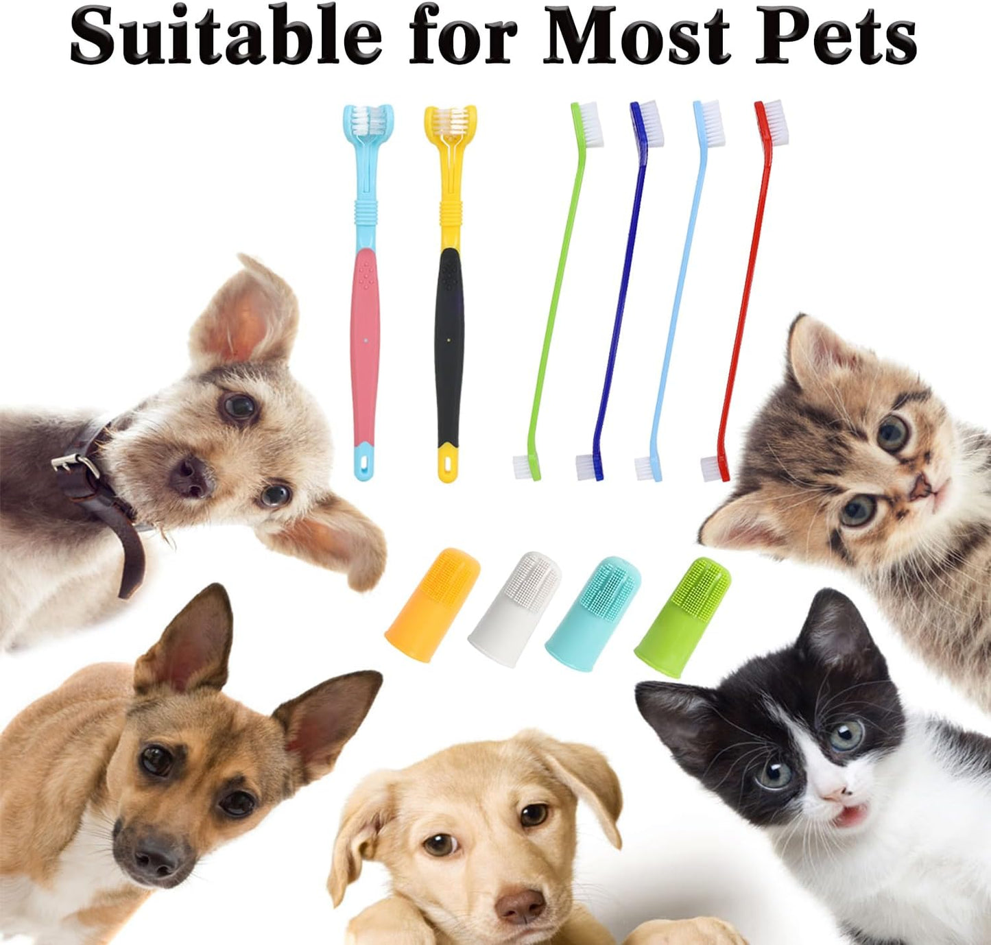 YMCCOOL Triple Head & Double Head Dog Toothbrush Set,360 Degree Toothbrush,Finger Rubber Toothbrush, Multi-Angle Dental Cleaning Brushes forDog Cat Oral Dental Health
