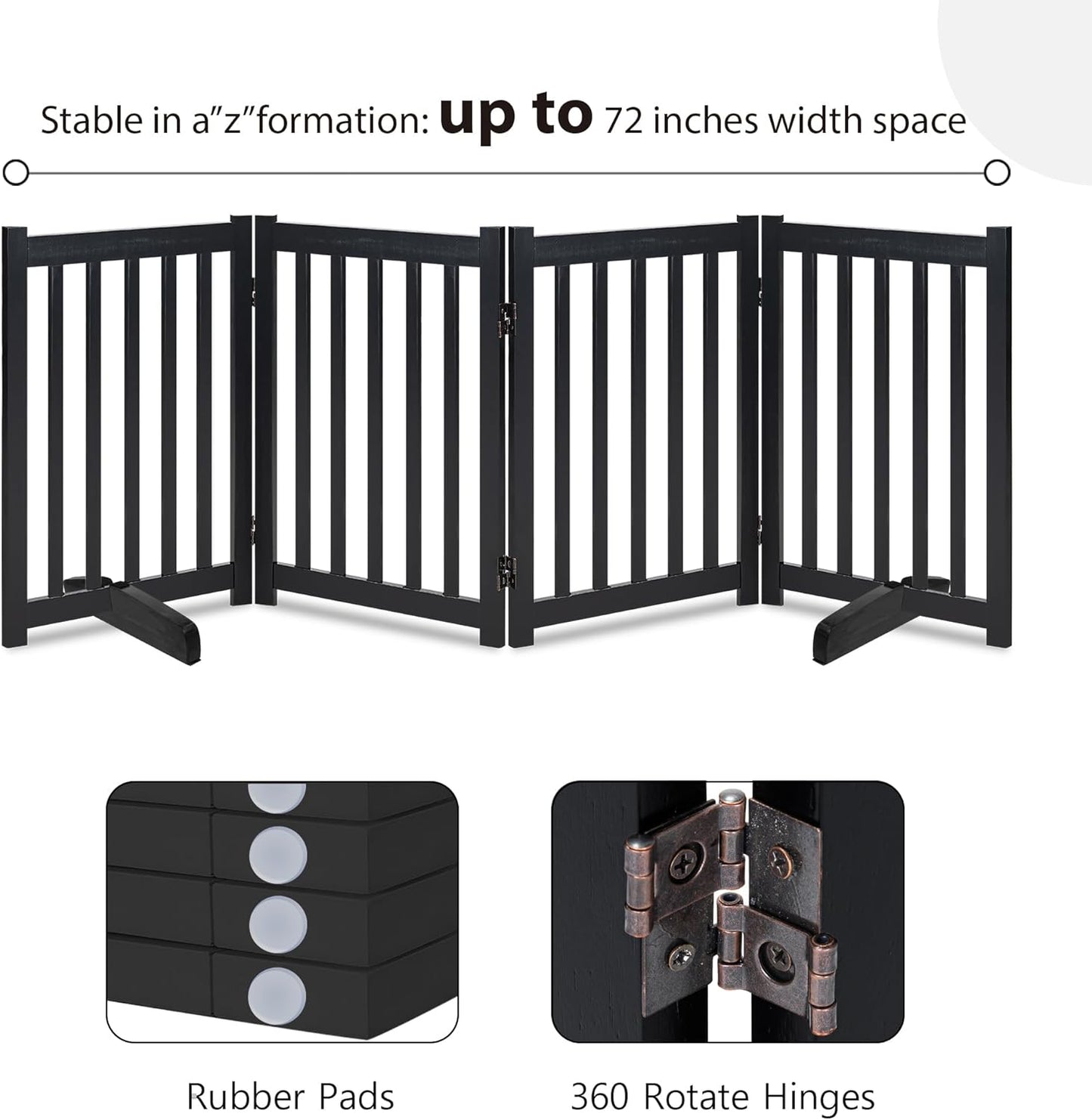 LZRS 2-Panel Wooden Free Standing Foldable Dog Gate Indoor – Solid Hardwood 24" High, Step-Over Safety Pet Gate for Doorways, Stairs & Small Spaces - Indoor Use, White