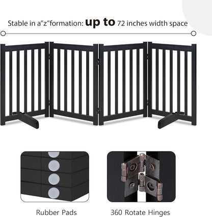 LZRS 2-Panel Wooden Free Standing Foldable Dog Gate Indoor – Solid Hardwood 24" High, Step-Over Safety Pet Gate for Doorways, Stairs & Small Spaces - Indoor Use, White