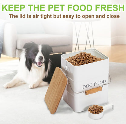 Dog Food storage container Dog Treats Jar,5~6 lb Metal food treats tin for Dog, pet snacks Canisters with wooden lid/handle/sevice scoop-Green