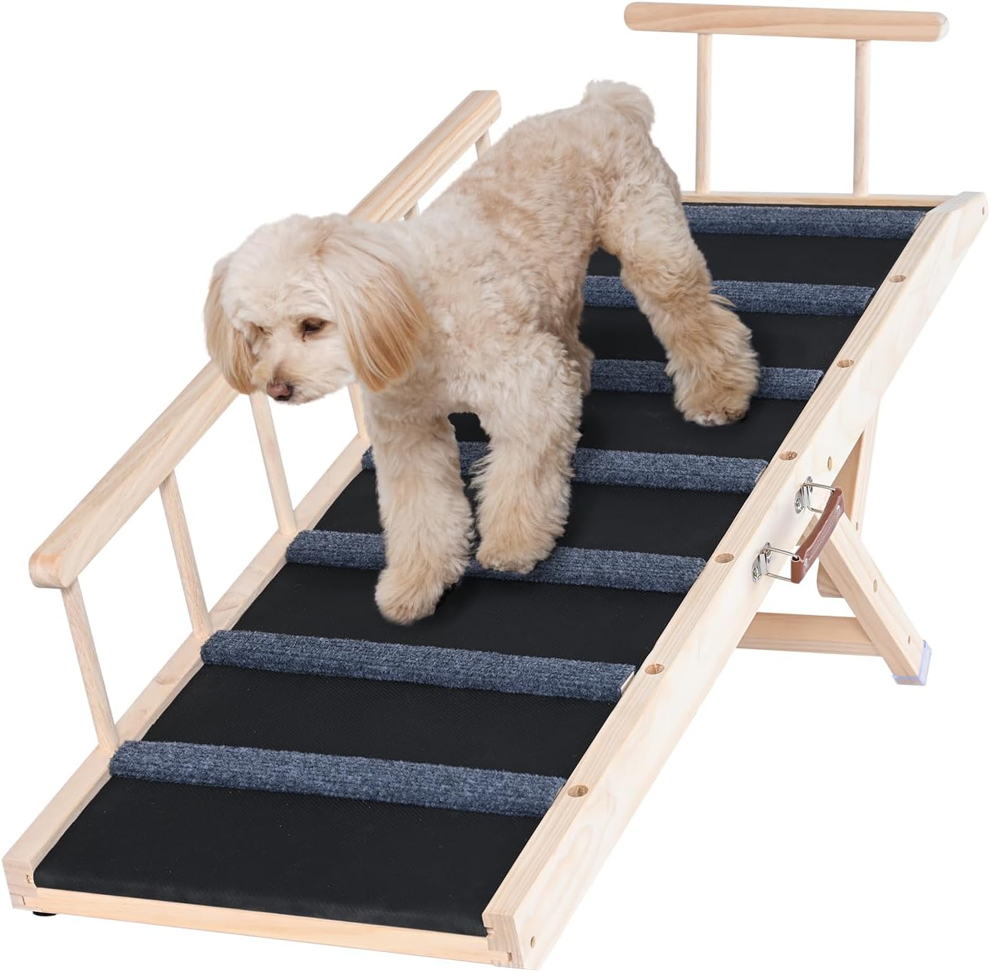 VEVOR Dog Ramp, Folding Pet Ramp for Bed, Adjustable Dog Ramp for Small, Large, Old Dogs & Cats, Wooden Pet Ramp with 39.3" Long Ramp, Adjustable from 15" to 22", Suitable for Couch, Sofa, Car