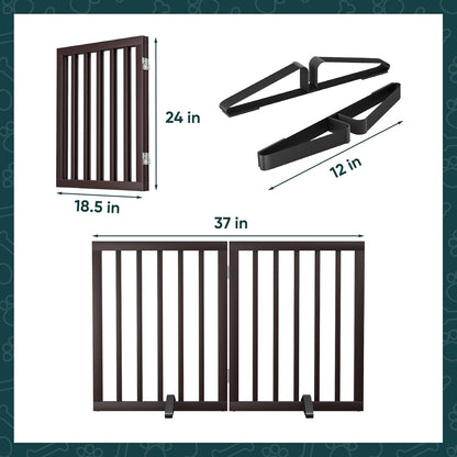 Freestanding Dog Gates Indoor, 3-Panel Pet Gates with 2 Metal Stands and 360° Hinge, 24" H Foldable Dog Gate for Stairs, Doorway, Kitchen, Expands Up to 55" Fully Assembled - Black Walnut