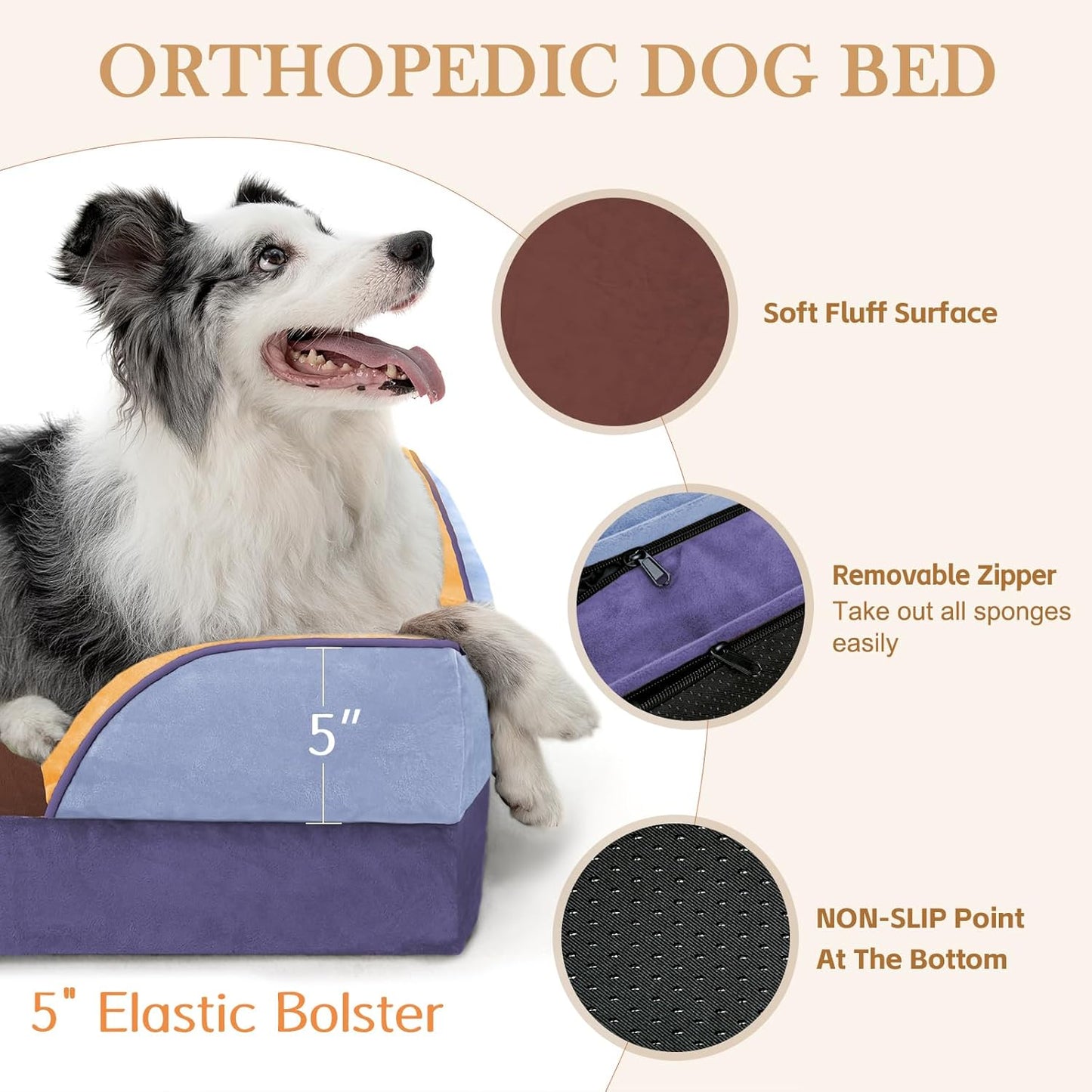 Comfort Expression Orthopedic Dog Bed for Extra Large Dogs 42x30 Inch, Waterproof Egg Crate Foam XL Pet Bed with Removable Bolsters, Dog Couch with Washable Cover & Non-Slip Bottom, Grey - Colors A
