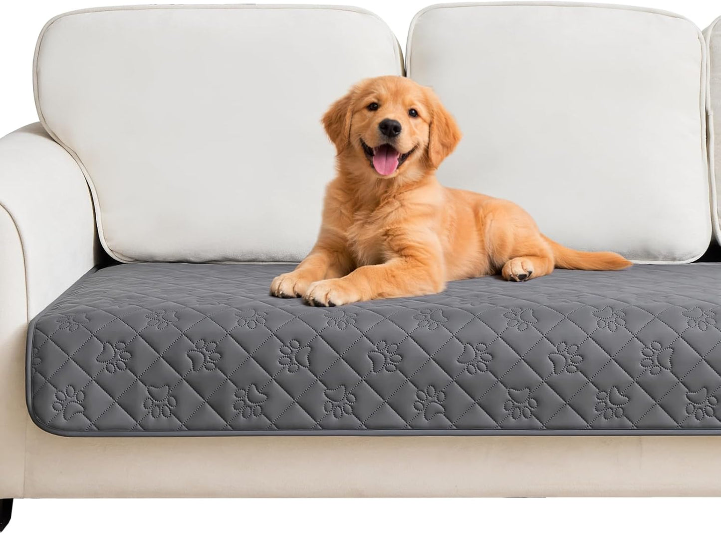 PAWFINITY Waterproof Couch Cover for Dogs, Pee Proof Pet Blanket, Paw Print Quilted, Pet Hair Resistant, Scratch-Resistant, Washable Furniture Protector for 2-3 Seat Sofa and Bed, 30x70 Inch, Grey