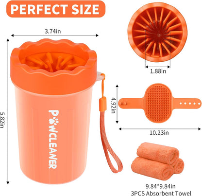 Professional 7 in 1 Dog Paw Cleaner for Dogs & Cats - Includes 1 Portable Paw Washer, 1 Bath Brush, 2 Dog Toothbrushes and 3 Absorbent Towels Note: Fits Paws up to 2 Inches Wide (Small, Blue)