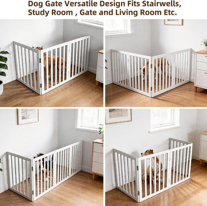 Dog Gate Indoor, Freestanding Dog Fence for The House, Doorways, Hallways,or Stairs,Pet Gate Foldable Wooden,Expandable 24" Height 3 Panels,White