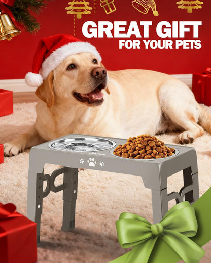 Jovrun Elevated Dog Bowls for Small Dogs and Cats, Non-Slip Cat Bowls with 2 Thick 5.5" Stainless Steel Dishes, Dog Feeder 2 Heights Adjustable to 2.6"-5.3"